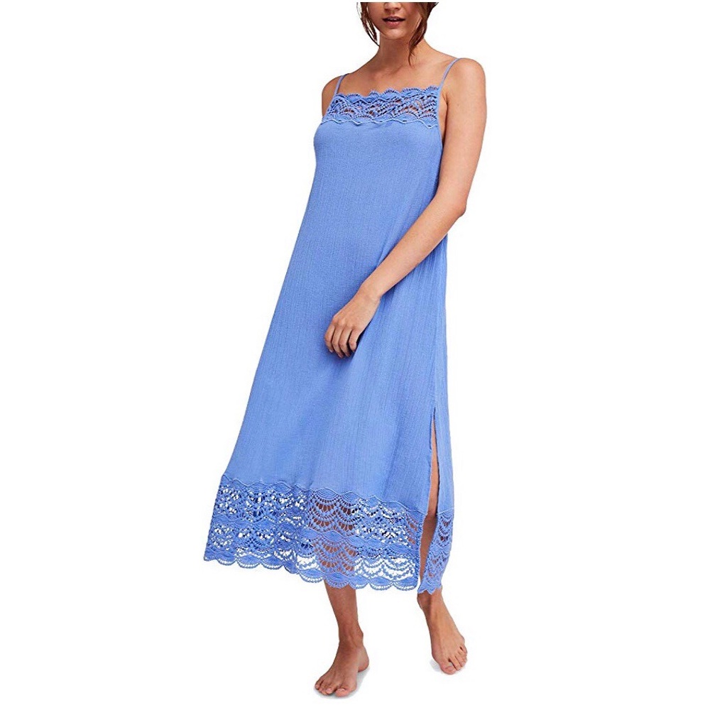 NWT FP Abbie Crinkle Crochet Trim Slip Dress